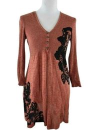 Ribbed Floral Fall V-Neck Linen Silk Cardigan Petite PP 2P