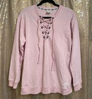 PINK Victorias Secret Light Pink Lace Up Sweater, Small Oversized
