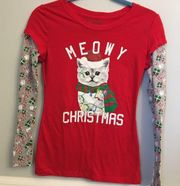 Not So Ugly Cute Shirt Meowy Christmas Cat Shirt Layered Look