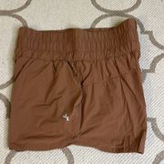 JoyLab woven brown smocked high waisted side pockets active shorts