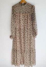 English Factory High Neck Maxi Beige Floral Dress Sz Large