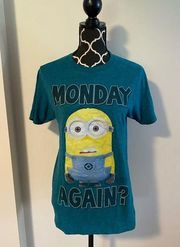 EUC Despicable Me Minions Blue and Yellow Monday Again Graphic Tee size small