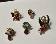 Angel Lapel Tack Pins Gold Tone Red Lot Of 5 Some Rhinestone Some Enamel