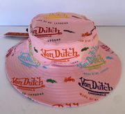 NWT VON DUTCH PINK ALL OVER LOGO PRINT BUCKET HAT - ONE SIZE