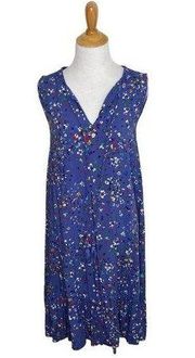 Beach Lunch Lounge Dress Blue Floral  Sleeveless Midi V neck Size Medium.