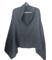 Neiman Marcus Vintage Gray 100% Cashmere Zip Up Sweater Cape Shrug Poncho OSFM