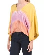 Young Fabulous & Broke Tia Kimono V Neck Tie Dye Ombre Top Yellow Pink Small