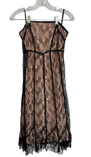 Kimchi Blue Black Lace nude lining strapless midi dress sz 2