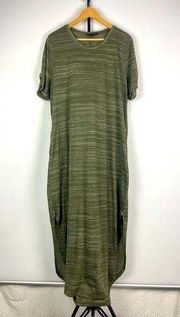 Lane Bryant Textured Green Short Sleeve Midi T-Shirt Dress with Pockets