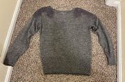 ELLE Grey/Silver Metallic Medium Sweater with Lace On The Shoulders