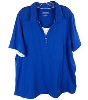 Catherines Plus Size 1X Top Blue White Layered Polo Blouse Royal V Neck 1217