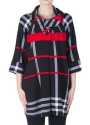 Joseph Ribkoff Coat Style 171766 Black Gray Red Plaid Designer Coatigan Long Top