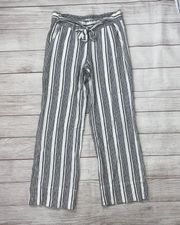 paper bag striped high waist pants w/tie belt & front pockets sz M women