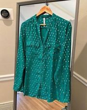 NY Collection Shimmery Foil Christmas Button Up Shirt Size Medium