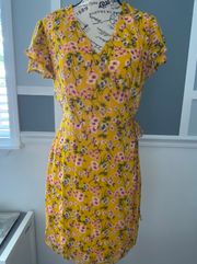 Yellow Floral Wrap Dress