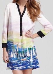 Juicy Couture silk dress marina watercolor print sailboat button dress size US 2