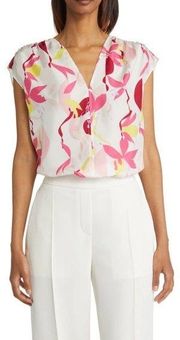 Hugo Boss Iore Silk Sleeveless Abstract Floral Lightweight Top 8