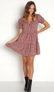 NWT  Playa Puff Sleeve Mini Dress - mushroom print