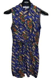 Amanda Uprichard Silk Tie Front Dress Geometric small Blue Green