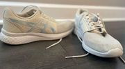 ASICS size 10 gel athletic sneakers in white and light blue great used condition