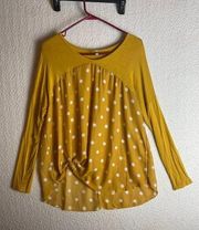 3 for $15 Acting Pro Mustard Yellow White Polka Dot Sheer Shirt Size Medium