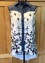 Hot & Delicious White Cross Print Sleeveless Top