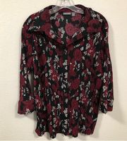 Apt. 9 Floral Long Sleeve Button Up Women's Stretch Polyester Blend shirt