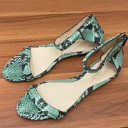 3.1 PHILLIP LIM Martini Snake Embossed Leather Ankle Strap Flat Sandals 37 1/2