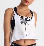 Ivy Park Women's White Black Palm Tree Crop Tank Top Large NWT