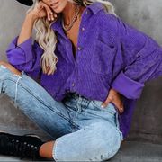 Oversized Purple Suede Like Button Up