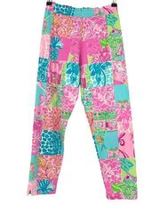 Vintage Lilly Pulitzer Pull On Capri Pants Cats Floral Tropical Pink Blue Sz M