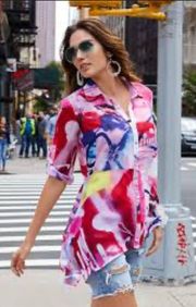 Colorful Asymmetric GRAFFITI High Low Abstract 3/4 sleeves