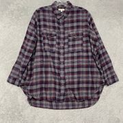 Silence and Noise Top Womens Small Anthropologie Flannel Plaid Red Blue Shirt