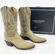 Lucchese Tilly Green Two Tone Goat Leather Stitching Western Cowgirl Boot sz 10