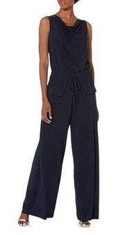 Vince Camuto Navy Blue  Solid Ity Cowl Neck Jumpsuit size S