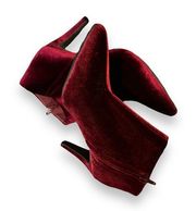 Velvet Wine Red Stiletto Heel Ankle Boots 