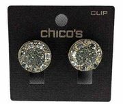 Chico's NWT Gold Tone Crystal Clip Earrings Round Earrings