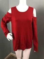 NWT Women's Donna Karan L/S Red Cold Shoulder Silk Blend Sweater Sz Large