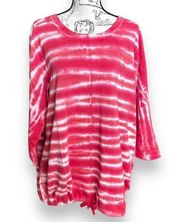 Livi Lane Bryant Tie Dye Bright Pink White Sweatshirt Cinch Hem Soft Comfy 10/12