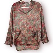 Victoria's Secret Vintage 90's Paisley Satin Button Down Long Sleeve Blouse sz S