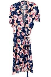 Old Navy Womens Floral Waist Defined Ruffled Tie Belt Midi Wrap Dress Size XL