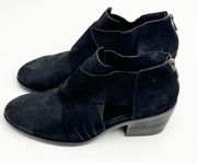 EILEEN FISHER Walt Black Leather Side Cutout Cross Strap Back Zip Heel Booties