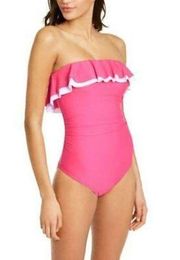 Tommy Hilfiger Pink Double Ruffle Bandeau One Piece Swimsuit NWT 8