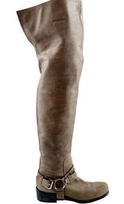 Christian Dior Over The Knee OTK Suede Harness Riding Boots Tan 38 / US 8