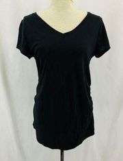 Liz Lange Black V Neck Short Sleeve Ruched Sides Medium