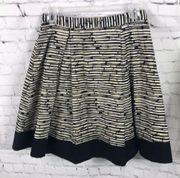 Vince Camuto Black cream tan Striped Full Pleated Skirt 10 EUC black hem lined