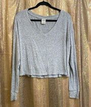 PINK Victoria’s Secret ribbed Heather gray long sleeve oversized crop sweater XS