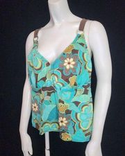 HP! Tropical Escape Blue, Green, & Brown Floral Tankini Top (20W)