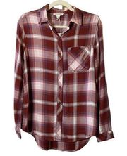 NWT Beach Lunch Lounge Charley Button Down Shirt Burgundy Plaid Long Sleeve Sz S