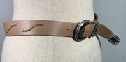 Vintage Stone Mountain Medium Belt Statement Leather Tan Silver Studded Western